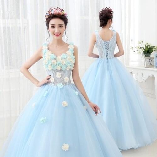 Quinceanera Dresses 3D Flower V-Neck Floor-Length Lace up back Vestidos Sweet 16 years Party Prom Vintage Summer Ball Gown
