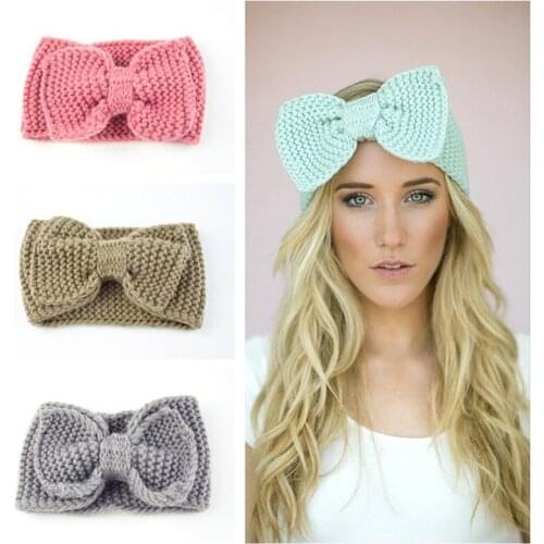 Knitted large bow knitting wool hair band ear protection headband hand knitted headband warm autumn winter hair accessories