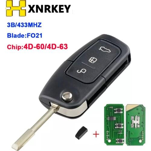 XNRKEY 3 Buttons Remote Car Key FO21 433Mhz For Ford Focus Fiesta Fusion C-Max Mondeo Galaxy C-Max S-Max 4D60 4D63 Chip