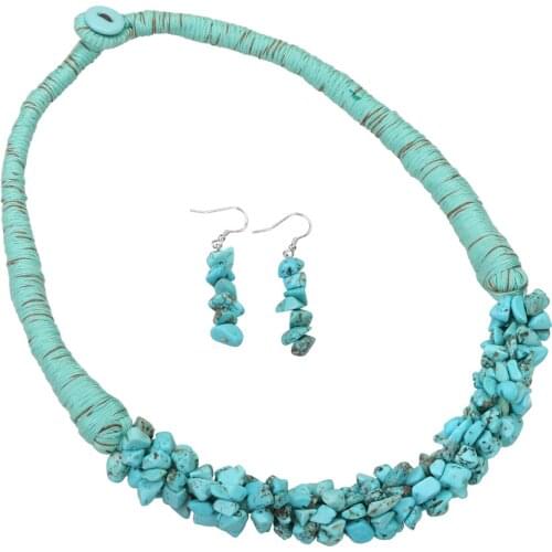 YACQ Turquoise 925 Sterling Silver Wide Layers Choker Necklace Dangle Drop Earrings Jewelry Set Gifts for Women Mom Teen Girl