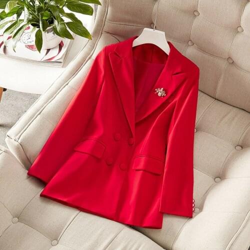 19 Autumn Womens Clothing Source Hair Double-row Trim Temperament Commuter OL Red Small Suit Women Blazer