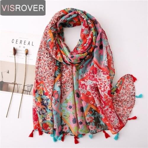 Visrover Fashion Summer Floral Scarf For Women Scarf Lady Viscose Shawl Boho Chic Print Scarf Luxury Brand Beach Scarves Hijab