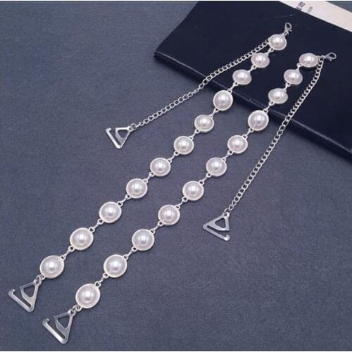 Women Adjustable Bra Holder Anti Skid Strap White Black Pearl Beads Shoulder Chain Sexy Fashion Wedding Bridal Jewelry