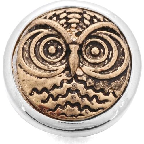 10pcs/lot New Snap Jewelry Gold Owl 18mm Snap Buttons fit 18mm Snap Bracelet For Women DIY Snap Button Jewelry