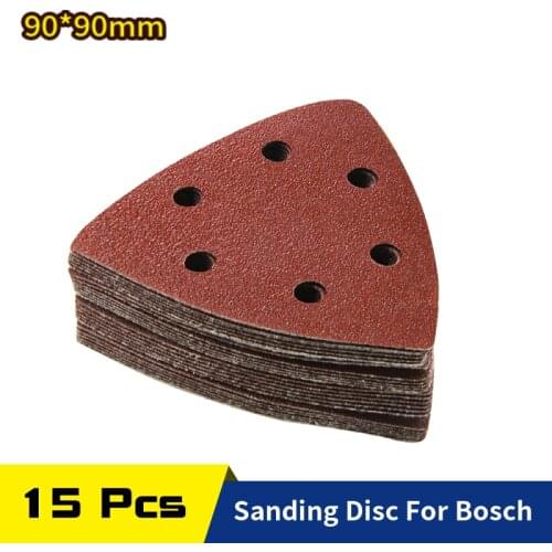 15 Pcs 90*90*mm 6 Hole Sanding Sheets Triangle Sandpaper Hook & Loop 60 -240 Grits Abrasive Sanding Disc For Wood Sanding