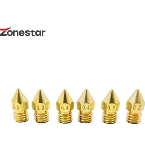 ZONESTAR 2PC/LOT New Upgrade Nozzle 3D Printer Copper Less Stringing Issue for 1.75mm Filament M6 Threaded Option 0.2/0.3/0.4mm