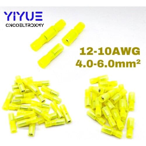 50Pcs Bullet Wire electrical Connector Male Female Crimp Insulation Nylon Cable Terminals Yellow MRFNY5.5-156 Car Terminator