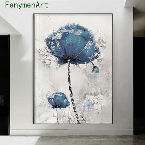 Abstract Blue Flower Decorative Painting Nordic Wall Posters and Pictures for Living Room Home Decor Scandinavian Canvas Art