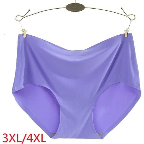 4XL Large Size Ice Silk Seamless Women Underwear Middle Waist Solid Soft Big Size Plus Size Female Panties Thin Lady Breifs