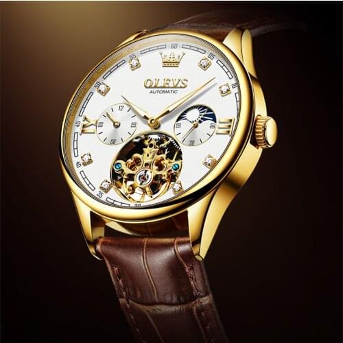 Top Brand Automatic Watches for Men Mechanical Flywheel Watches Leather Waterproof Fashion Business Wristwatch Relogio Masculino