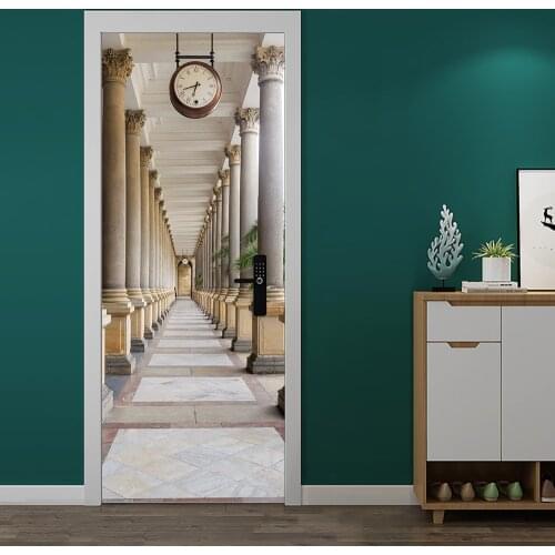 Clock Promenade DIY Door Wall Stickers Home Decor Living Room Bedroom Porch Art Mural Self-adhesive Peel & Stick PVC Wall Poster