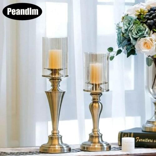 PEANDIM Elegant Bronze Candle Holders Home Decorations Candle Lantern Table Centerpieces Candlestick For Wedding Anniversary