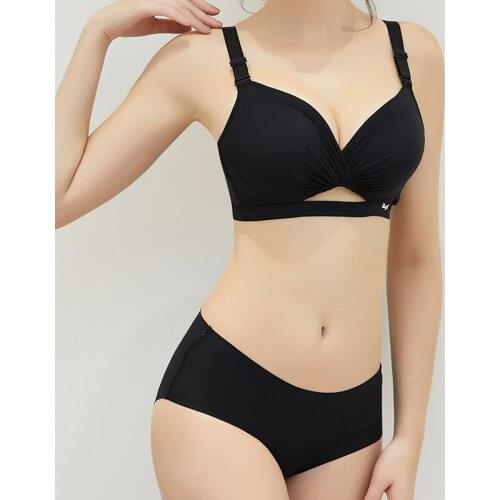 Elegant Women Lingerie Set Pleated UnderwearCozy Bra Panties Push Up Bras Padded Wire Free Unlined Underwire Bralette Set Tops