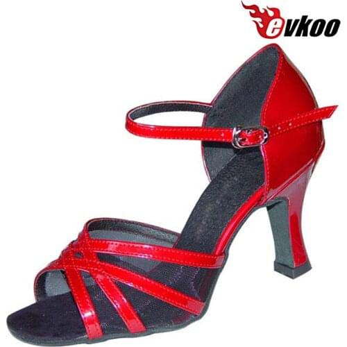 Evkoodance Red Khaki Color Pu With Mesh Salsa Dancing Shoes Woman Latin Dance Shoes 7cm Heel Evkoo-102