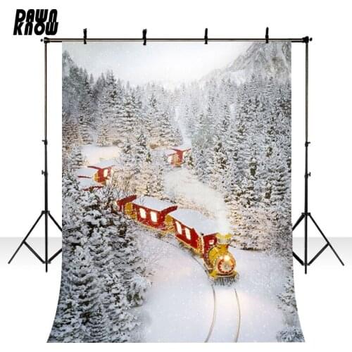 DAWNKNOW Christmas Train Snowscape Background Fotografia Forest Winter Wonderland Photography Backdrop Family Photocall lv1176