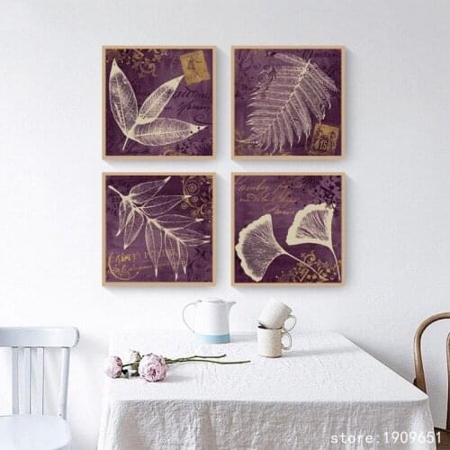 Cotton no frame pastoral purple white leaves canvas printings oil painting printed on cotton home wall art decoration picture