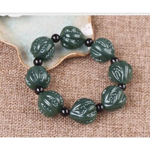Fine jewelry Xinjiang Hetian Jade Bracelet Blue Jade Walnut Buddha Hand String gift