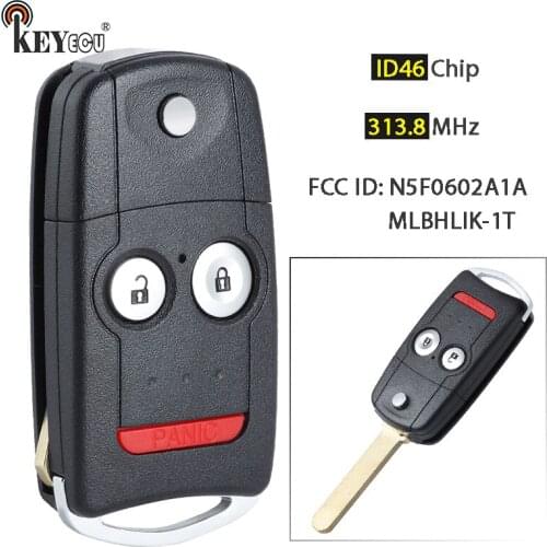 KEYECU 313.8MHz ID46 Chip FCC: MLBHLIK-1T / N5F0602A1A Flip Folding 3 Button Remote Car Key Fob for Acura TL TSX ZDX MDX RDX