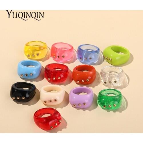 Geometric Transparent Acrylic Rings for Women Girl Minimalist Big Korean Punk Chunky Finger Ring Colorful Simple Fashion Jewelry