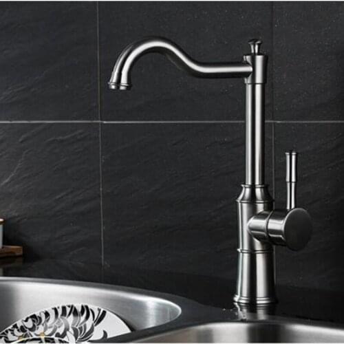 Kitchen High-quality 304 stainless steel wire drawing basin faucet 360 degree rotary table wash a fauce hot cold faucet tap