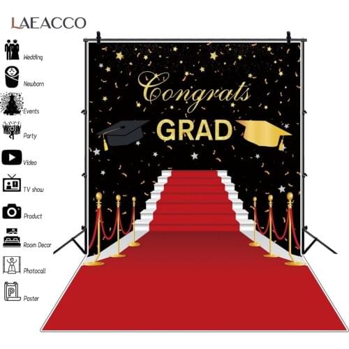 Laeacco Congrats Graduation Red Carpet Stage Photography Backdrop Party Portrait Baby Children Black Background For Photo Studio