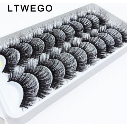 LTWEGO 10 pairs fluffy faux mink eyelashes dramatic reusable false eyelash extension natural thick 3d mink lashes cilios