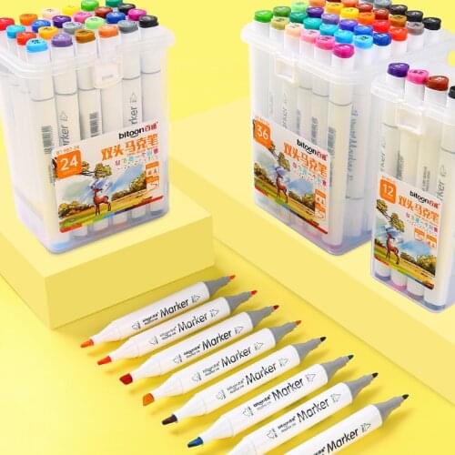Marker Pencil 12/24/36/48/60 Color Students Double Head Color Oil Pen Marker Set Marker Pen Childrens Art Hand Painting