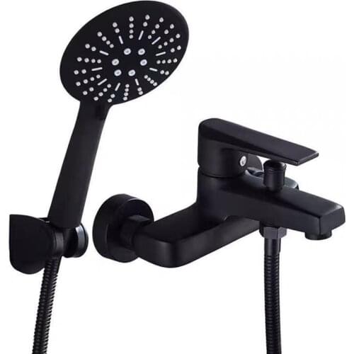 Matte Black Triple Shower Set Wall Mounted Bathroom Shower Faucet Set 3 Mode Handheld Shower Head Bathtub Tap Set Cold Hot Mixer