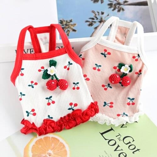 Cute Cherry Dog Vest Pet Skirt Summer Small Dog Clothes Yorkshire Chihuahua Puppy Pomeranian Schnauzer Clothing Pet Outfit XS