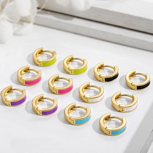 Trendy Multicolor Enamel Hoop Earrings for Women Charm Round Geometric Small Huggie Earrings Ear Buckle Fashion Jewelry Gifts