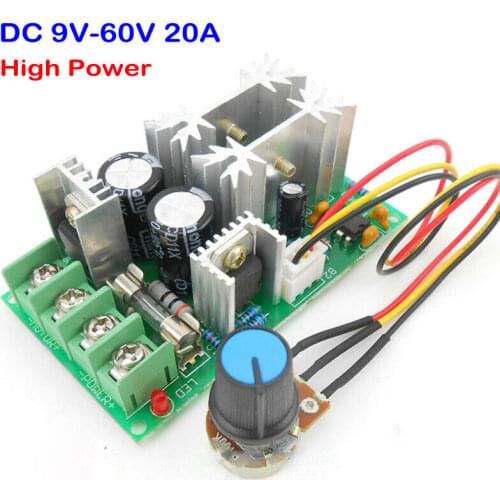 High Power Drive-Module DC 9V-60V Motor-Speed-Controller PWM Adjustable New DC 12V 24V 36V 48V 0--100-% 20A Current Regulator