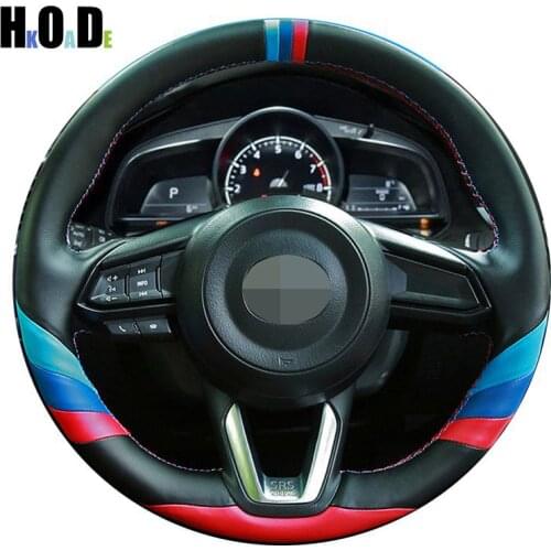 The New Hand-stitch Black DIY Genuine Leather Car Steering Wheel Cover For Mazda CX-3 CX3 CX-5 CX5 2017 2018 Mazda 6 CX-9