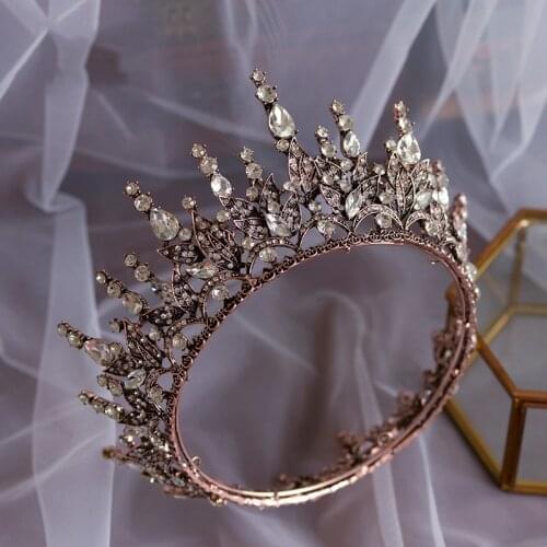 NiuShuya Baroque Vintage Queen King Crown Wedding Tiaras Rhinestone Bronze Gold Headband for Women Girls Bridal Hair Accessorie