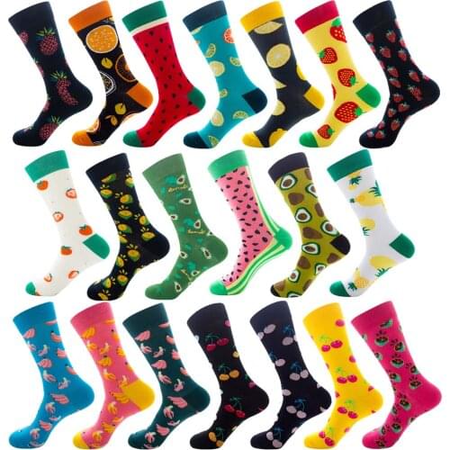Men Socks Funny Cute Cartoon Graphics Fruits Orange Color Cherry Banana Strawberry Japanese Harajuku skateboard Sock