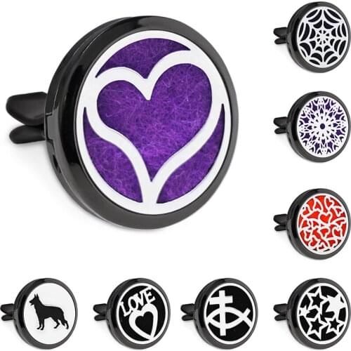 New Heart Star Black 30mm Magnet Open Essential Oil Car Vent Clip Perfume Locket Car Diffuser Locket Free 10 Pads