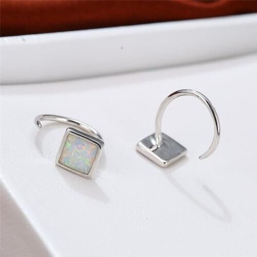 Simple Female White Opal Stone Earrings Cute Silver Color Small Hoop Earrings Charm Bridal Square Wedding Earrings For Women