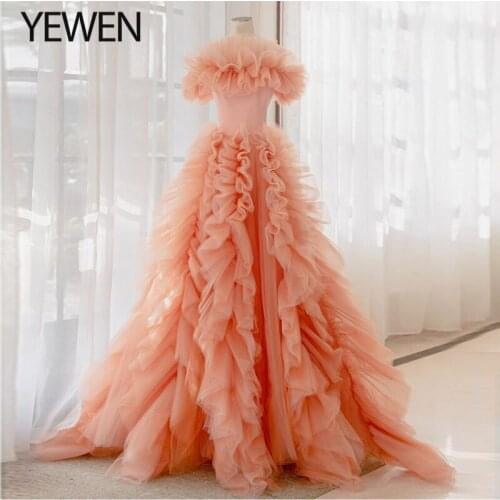 Pink Orange Short Sleeves Tiered Sexy Wedding Dresses 2020 Ruffles Lace Up Bridal Gowns Custom Made Plus Size YEWEN