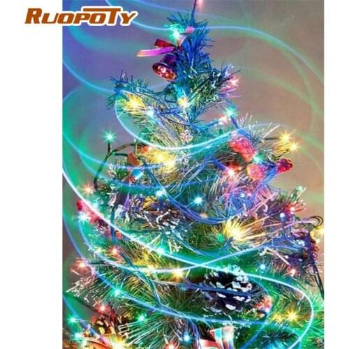 RUOPOTY Frame Painting By Numbers Kits Christmas Tree Landscape Drawing Coloring By Numbers Handmade Acrylic Paint For Home
