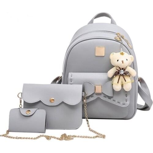 New 2021 Sets Pendant Bear Women Backpack Fashion Leather Shoulder Bag For Teenage Girls Student Shoulder Bag dropshipping