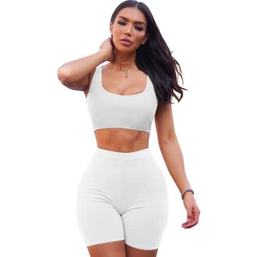 S-2XL women clothes 2021 biker shorts 2 piece set sexy sport simple solid sleeveless summer outfits Wholesale Dropshipping