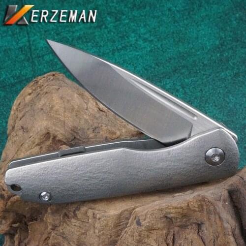 Kerzeman Sandvik 14C28N Folding Knife Tactical Outdoor Survival Camping Knives Titanium TC4 Handle Pocket Hunting EDC Tools