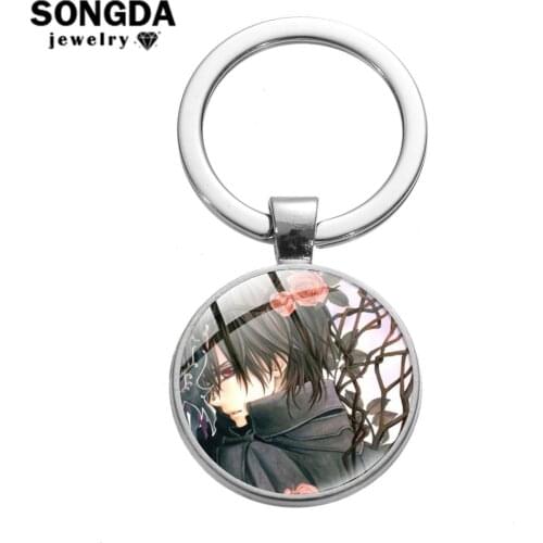 SONGDA Classic Anime Vampire Knight Keychain Clan Kaname Art Picture Glass Dome Key Ring Car Keychains Handbag Pendant for Girls