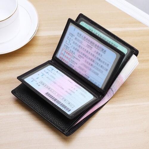 Genuine Leather Cowhide Driving License Bag Multifunctional Female Wallet Vertical Mens Double Loose-leaf ID Card Hold