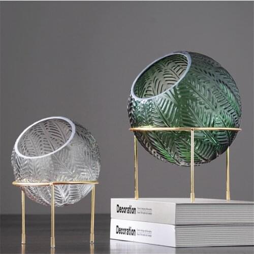 Light Luxury Nordic Round Bracket Embossed Glass Vase Fruit Tray Key Candy Snack Storage Box Decoration Home Shop Model Room