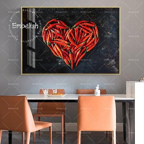 Embelish Red Chili Peppers In Heart Shape Modern Kitchen Decor Posters For Living Room Wall Art Pictures HD canvas Painting