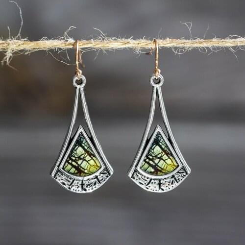 Vintage Silver Color Ginkgo Biloba Drop Earrings For Women Bohemian Brown Sector Plant ginkgo Leaf Resin Earrings O3D326