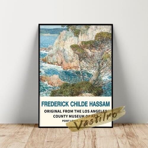 Frederick Childe Hassam Museum Exhibition Poster, Childe Hassam POINT LOBOS CARMEL Wall Painting, Vintage Sea Scenery Wall Art