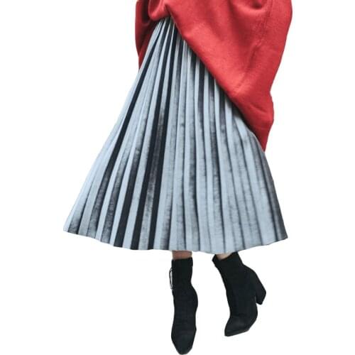 Harajuku Pleuche Velvet Skirt Autumn Women Pleated Skirts High Waist Solid Winter Skirts Female Casual Bottoms Faldas Mujer Moda