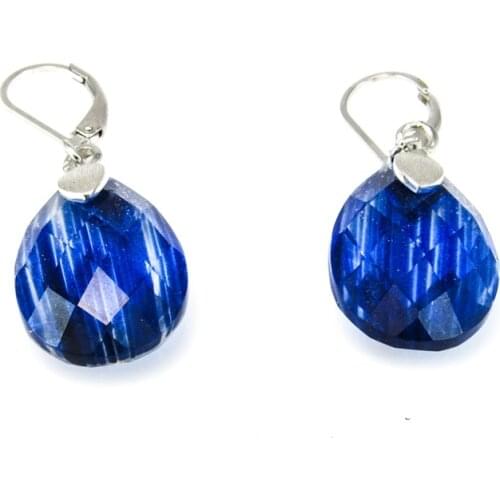Minosilver earrings for women Silver Rhodium plated and blue rutilated quartz perfect for parties and weddings
