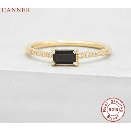 CANNER Square Black Diamond Ring 100% 925 Sterling Silver Anillos Gold Rings For Women Luxury Fine Jewelry Wedding Rings Bijoux